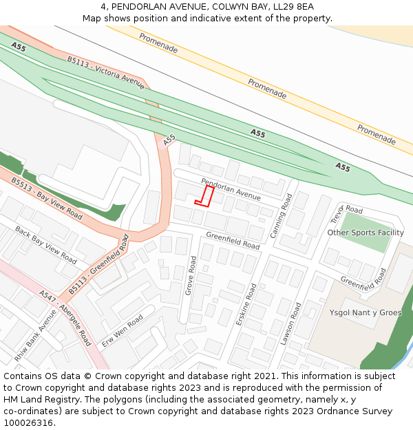 4, PENDORLAN AVENUE, COLWYN BAY, LL29 8EA: Location map and indicative extent of plot
