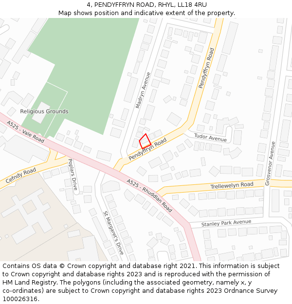 4, PENDYFFRYN ROAD, RHYL, LL18 4RU: Location map and indicative extent of plot