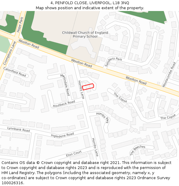 4, PENFOLD CLOSE, LIVERPOOL, L18 3NQ: Location map and indicative extent of plot