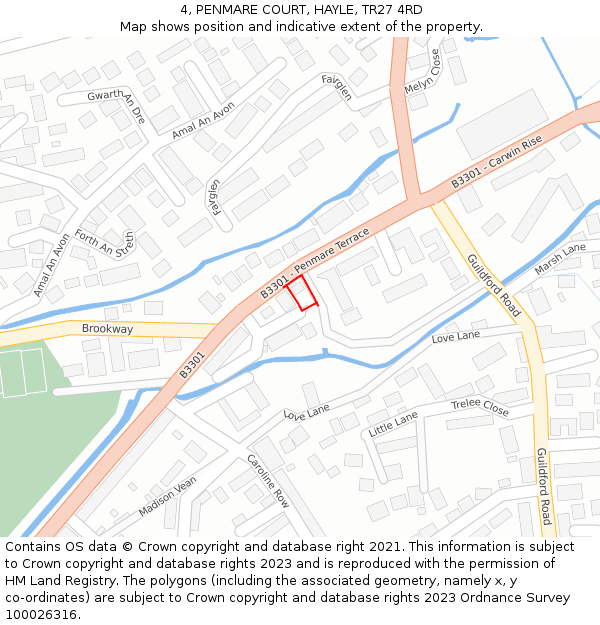 4, PENMARE COURT, HAYLE, TR27 4RD: Location map and indicative extent of plot