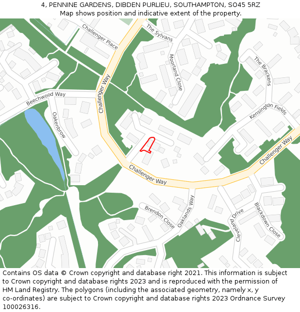 4, PENNINE GARDENS, DIBDEN PURLIEU, SOUTHAMPTON, SO45 5RZ: Location map and indicative extent of plot