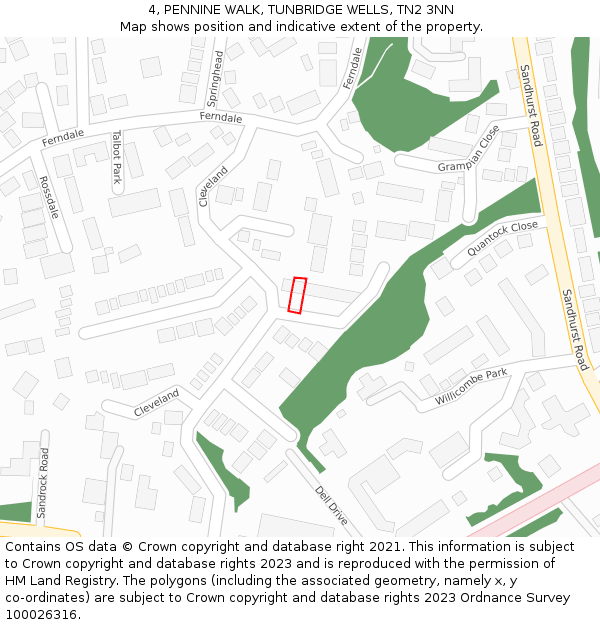 4, PENNINE WALK, TUNBRIDGE WELLS, TN2 3NN: Location map and indicative extent of plot