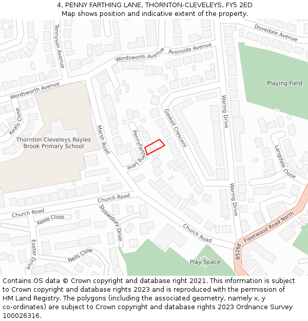 4, PENNY FARTHING LANE, THORNTON-CLEVELEYS, FY5 2ED: Location map and indicative extent of plot