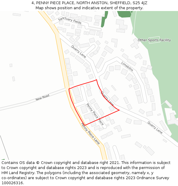 4, PENNY PIECE PLACE, NORTH ANSTON, SHEFFIELD, S25 4JZ: Location map and indicative extent of plot