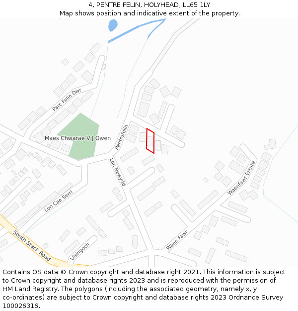 4, PENTRE FELIN, HOLYHEAD, LL65 1LY: Location map and indicative extent of plot