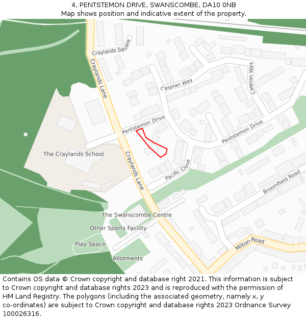 4, PENTSTEMON DRIVE, SWANSCOMBE, DA10 0NB: Location map and indicative extent of plot