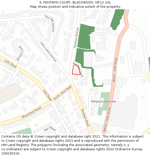 4, PENTWYN COURT, BLACKWOOD, NP12 1HL: Location map and indicative extent of plot