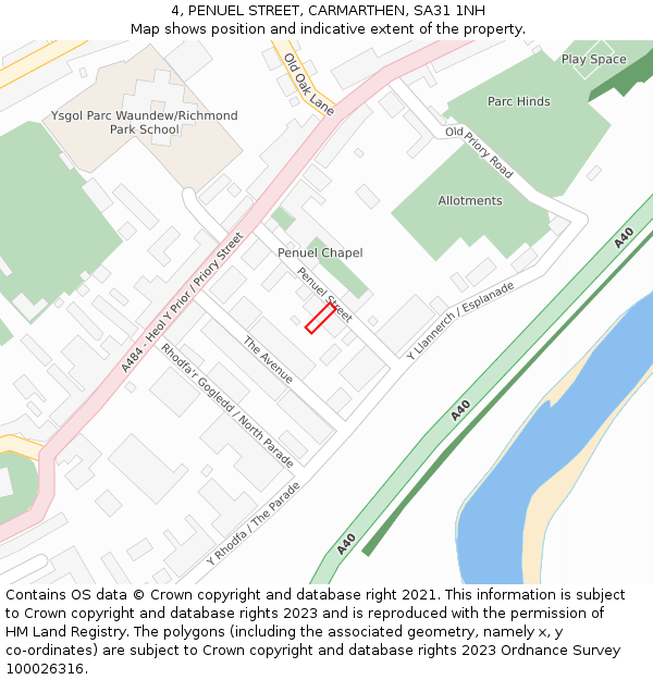 4, PENUEL STREET, CARMARTHEN, SA31 1NH: Location map and indicative extent of plot