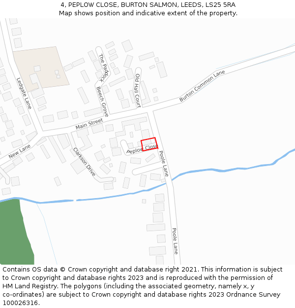 4, PEPLOW CLOSE, BURTON SALMON, LEEDS, LS25 5RA: Location map and indicative extent of plot