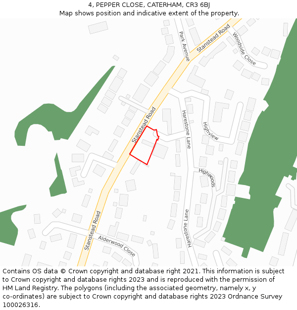 4, PEPPER CLOSE, CATERHAM, CR3 6BJ: Location map and indicative extent of plot