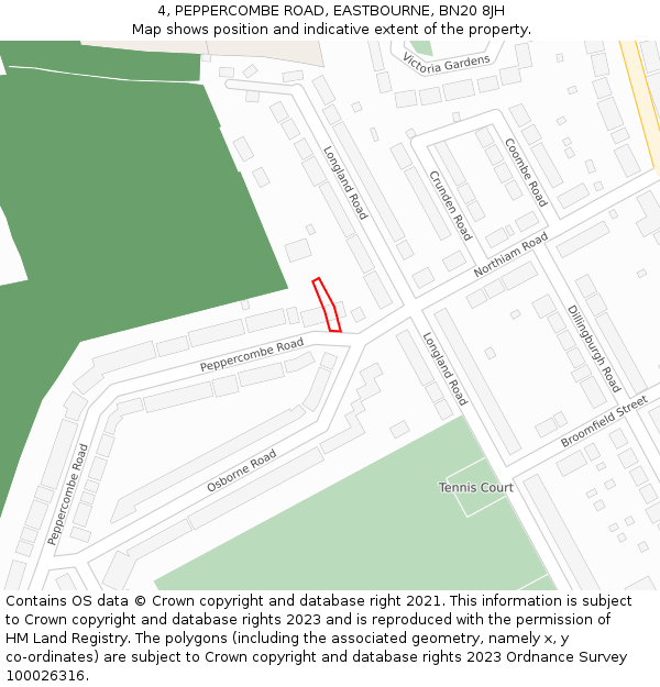 4, PEPPERCOMBE ROAD, EASTBOURNE, BN20 8JH: Location map and indicative extent of plot