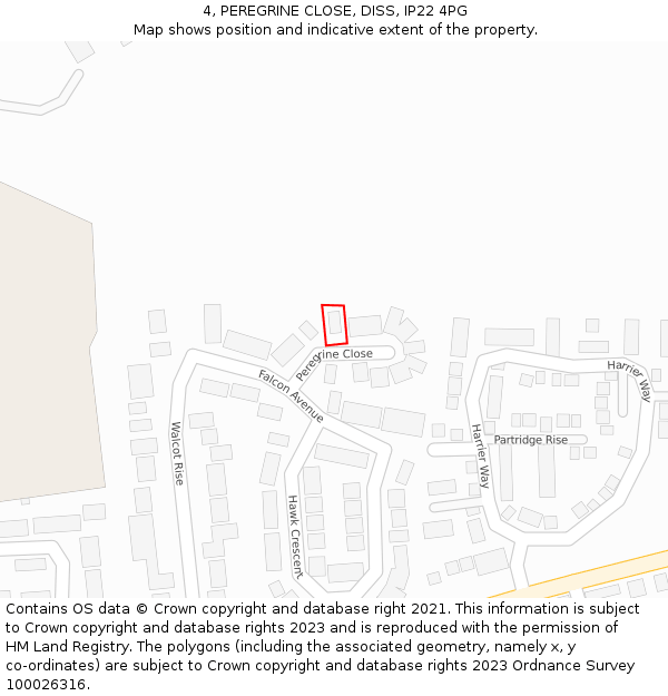 4, PEREGRINE CLOSE, DISS, IP22 4PG: Location map and indicative extent of plot