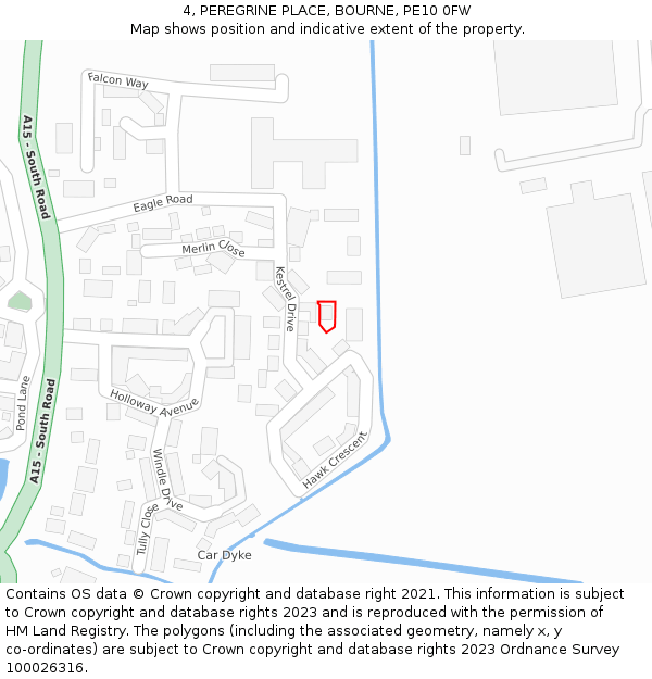 4, PEREGRINE PLACE, BOURNE, PE10 0FW: Location map and indicative extent of plot