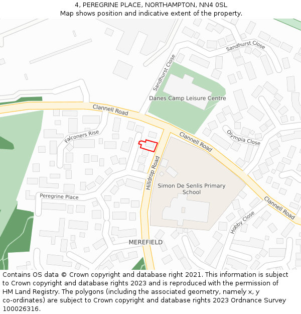 4, PEREGRINE PLACE, NORTHAMPTON, NN4 0SL: Location map and indicative extent of plot