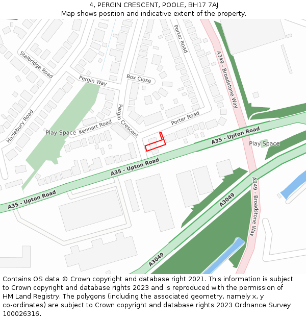 4, PERGIN CRESCENT, POOLE, BH17 7AJ: Location map and indicative extent of plot