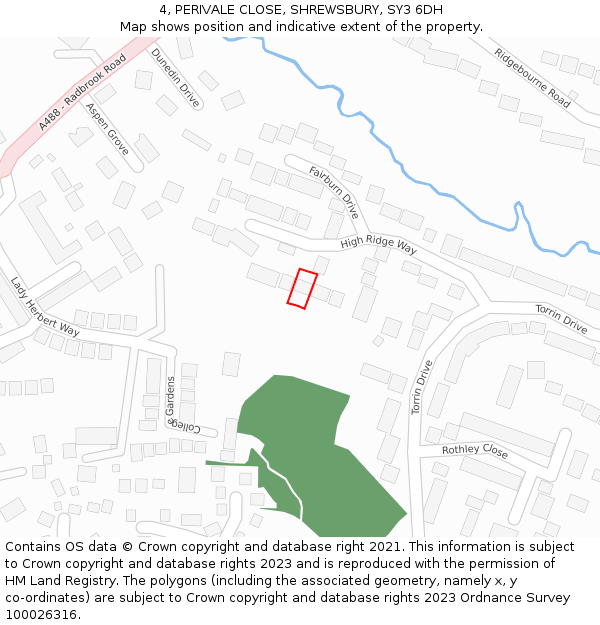 4, PERIVALE CLOSE, SHREWSBURY, SY3 6DH: Location map and indicative extent of plot