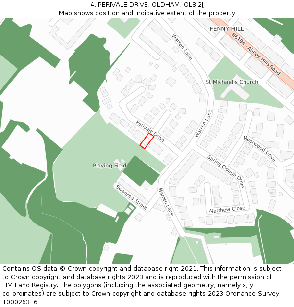 4, PERIVALE DRIVE, OLDHAM, OL8 2JJ: Location map and indicative extent of plot