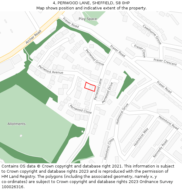4, PERIWOOD LANE, SHEFFIELD, S8 0HP: Location map and indicative extent of plot