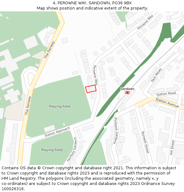 4, PEROWNE WAY, SANDOWN, PO36 9BX: Location map and indicative extent of plot