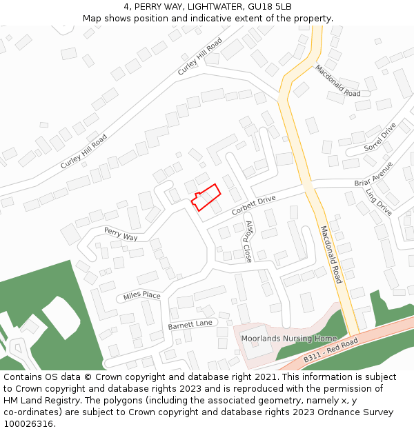 4, PERRY WAY, LIGHTWATER, GU18 5LB: Location map and indicative extent of plot