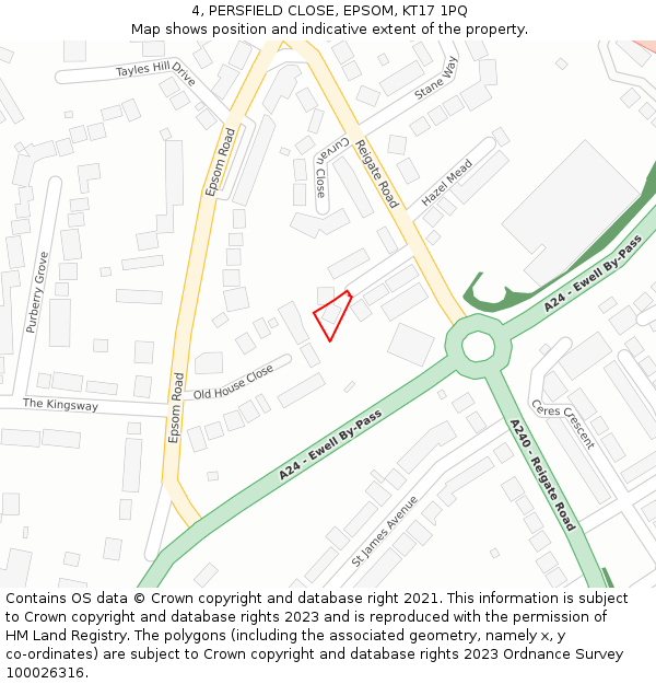 4, PERSFIELD CLOSE, EPSOM, KT17 1PQ: Location map and indicative extent of plot