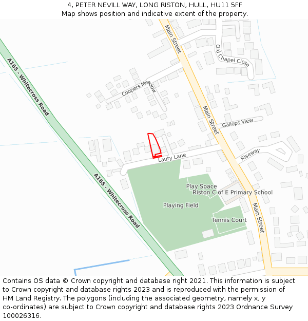 4, PETER NEVILL WAY, LONG RISTON, HULL, HU11 5FF: Location map and indicative extent of plot