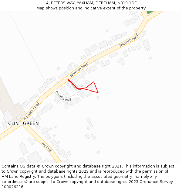 4, PETERS WAY, YAXHAM, DEREHAM, NR19 1DE: Location map and indicative extent of plot