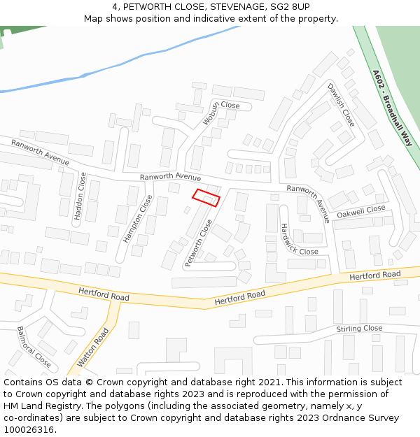 4, PETWORTH CLOSE, STEVENAGE, SG2 8UP: Location map and indicative extent of plot