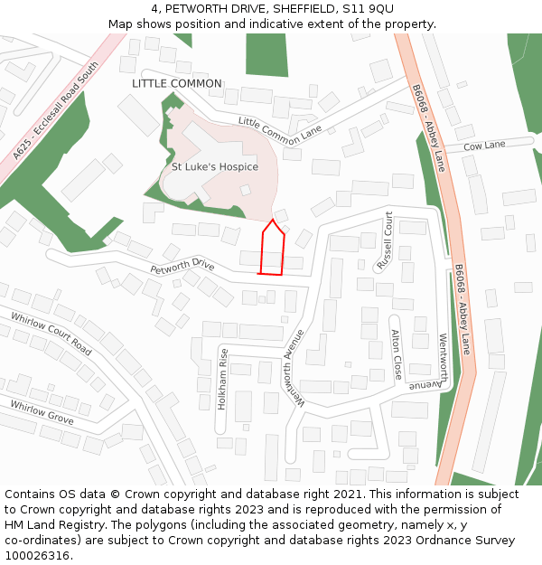 4, PETWORTH DRIVE, SHEFFIELD, S11 9QU: Location map and indicative extent of plot