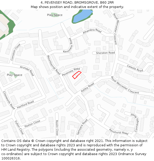 4, PEVENSEY ROAD, BROMSGROVE, B60 2RR: Location map and indicative extent of plot