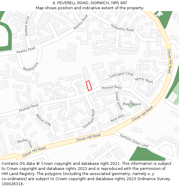 4, PEVERELL ROAD, NORWICH, NR5 9AT: Location map and indicative extent of plot
