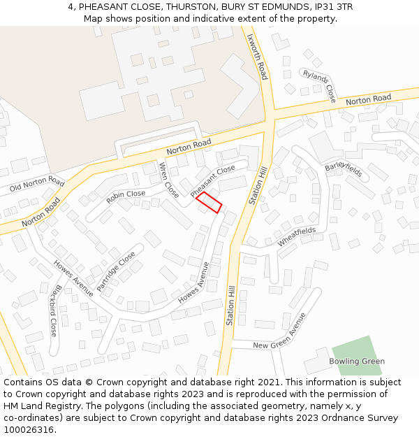 4, PHEASANT CLOSE, THURSTON, BURY ST EDMUNDS, IP31 3TR: Location map and indicative extent of plot