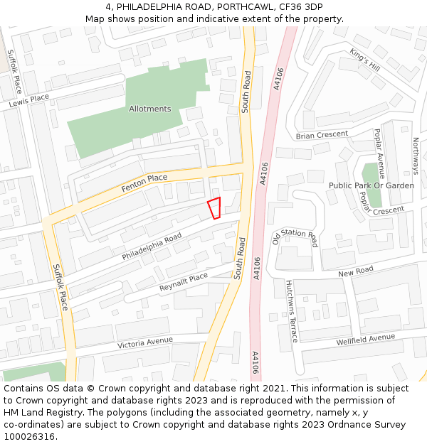 4, PHILADELPHIA ROAD, PORTHCAWL, CF36 3DP: Location map and indicative extent of plot