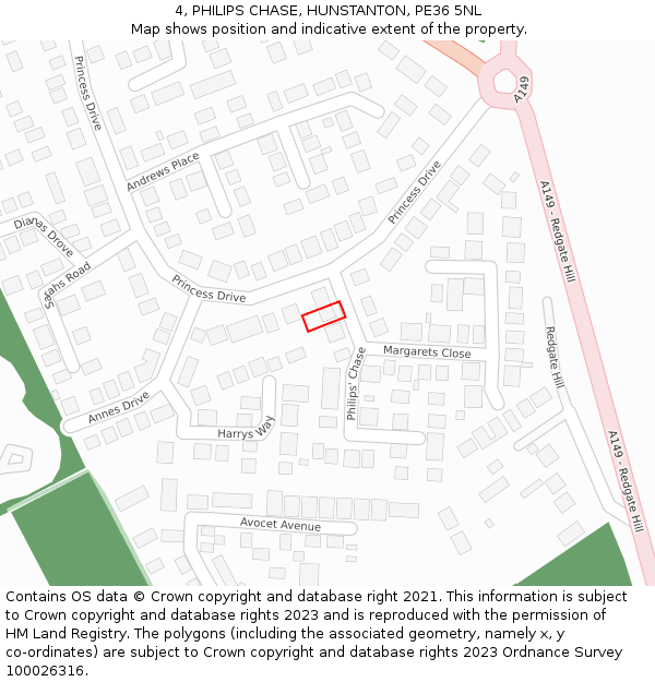 4, PHILIPS CHASE, HUNSTANTON, PE36 5NL: Location map and indicative extent of plot