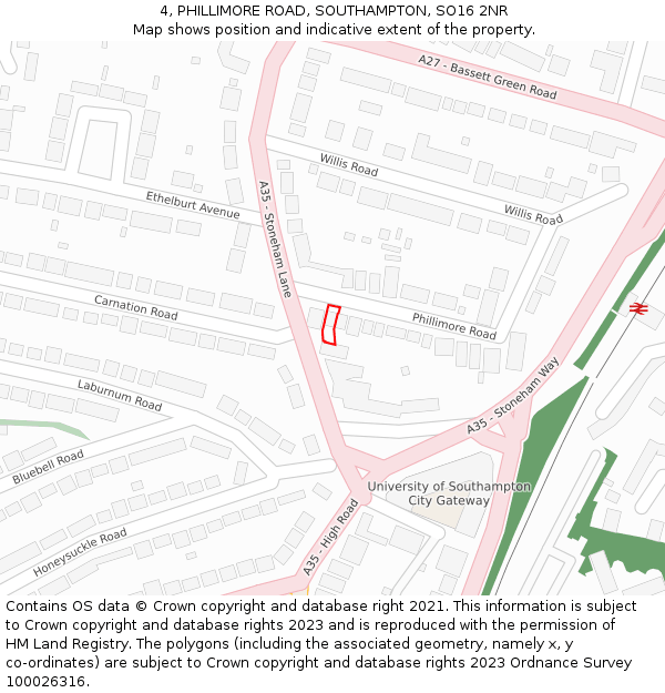 4, PHILLIMORE ROAD, SOUTHAMPTON, SO16 2NR: Location map and indicative extent of plot