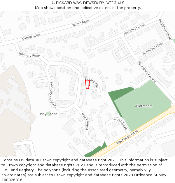 4, PICKARD WAY, DEWSBURY, WF13 4LS: Location map and indicative extent of plot