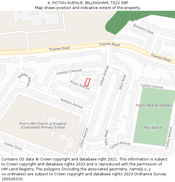 4, PICTON AVENUE, BILLINGHAM, TS22 5BP: Location map and indicative extent of plot