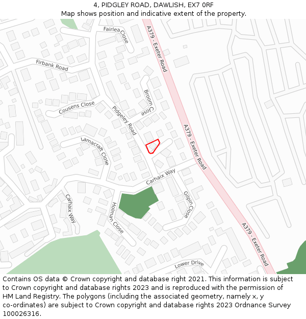 4, PIDGLEY ROAD, DAWLISH, EX7 0RF: Location map and indicative extent of plot