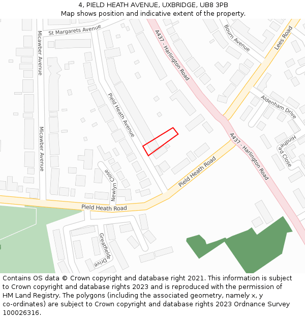 4, PIELD HEATH AVENUE, UXBRIDGE, UB8 3PB: Location map and indicative extent of plot