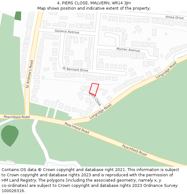 4, PIERS CLOSE, MALVERN, WR14 3JH: Location map and indicative extent of plot