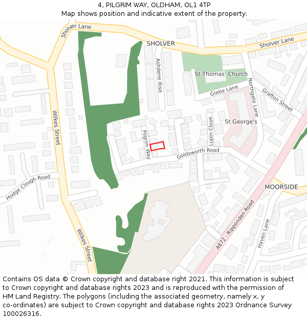 4, PILGRIM WAY, OLDHAM, OL1 4TP: Location map and indicative extent of plot