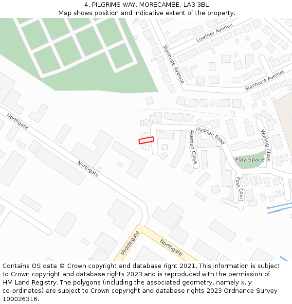 4, PILGRIMS WAY, MORECAMBE, LA3 3BL: Location map and indicative extent of plot