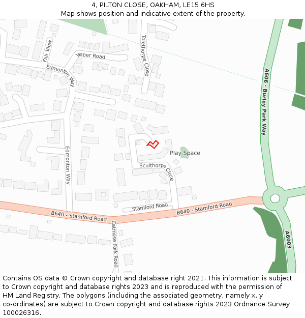 4, PILTON CLOSE, OAKHAM, LE15 6HS: Location map and indicative extent of plot