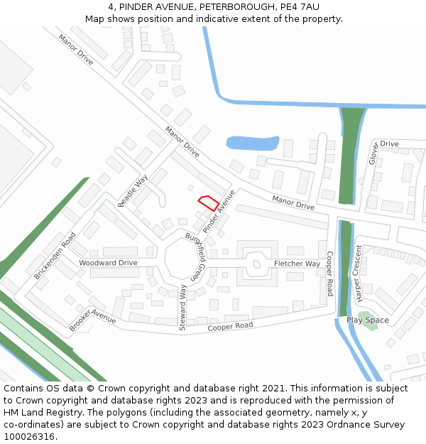 4, PINDER AVENUE, PETERBOROUGH, PE4 7AU: Location map and indicative extent of plot
