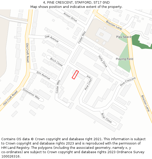 4, PINE CRESCENT, STAFFORD, ST17 0ND: Location map and indicative extent of plot