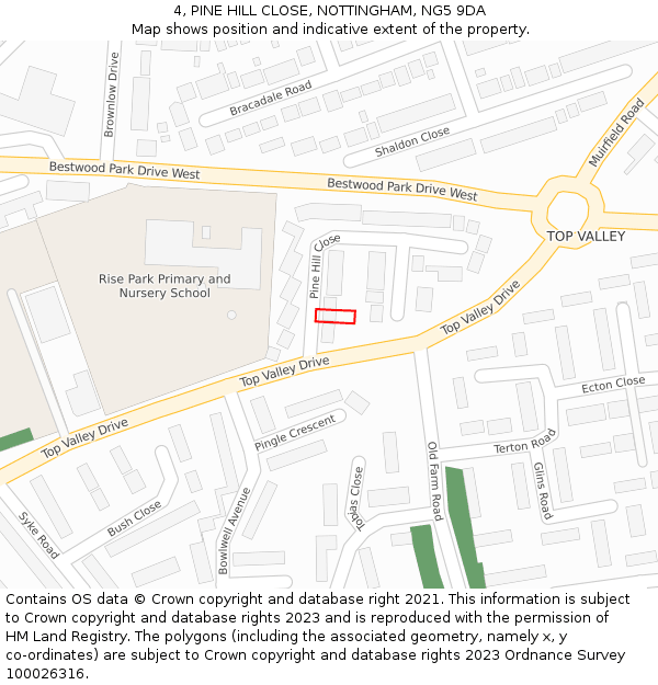 4, PINE HILL CLOSE, NOTTINGHAM, NG5 9DA: Location map and indicative extent of plot