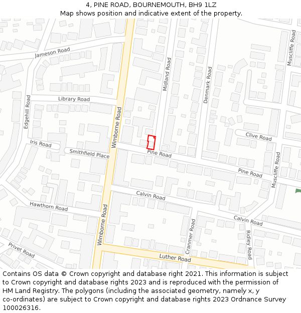 4, PINE ROAD, BOURNEMOUTH, BH9 1LZ: Location map and indicative extent of plot