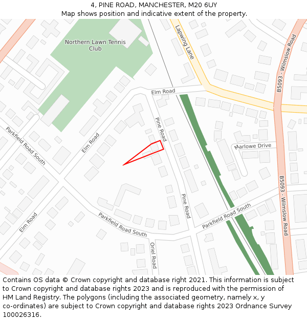 4, PINE ROAD, MANCHESTER, M20 6UY: Location map and indicative extent of plot