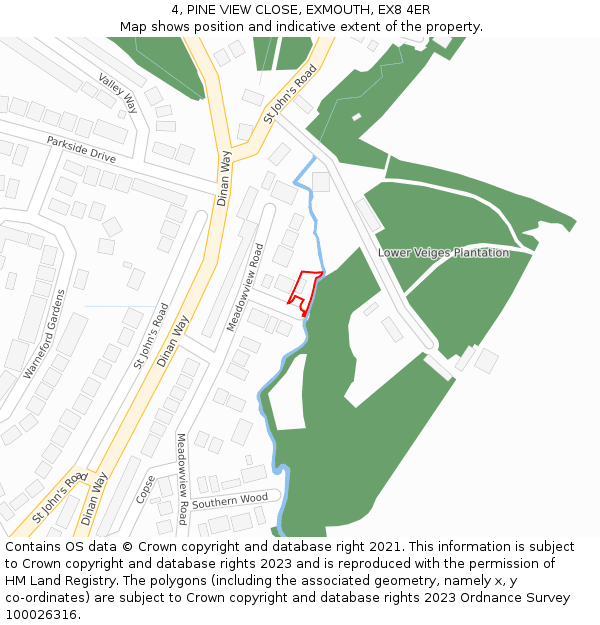 4, PINE VIEW CLOSE, EXMOUTH, EX8 4ER: Location map and indicative extent of plot