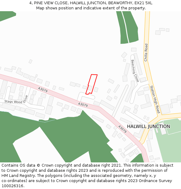 4, PINE VIEW CLOSE, HALWILL JUNCTION, BEAWORTHY, EX21 5XL: Location map and indicative extent of plot